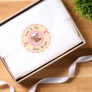 Love Is The Best Recipe Pink And Brown Wedding Classic Round Sticker