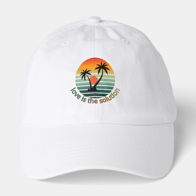 Love Is the Solution Tropical Sunset Palm Tree T Hat (Front)