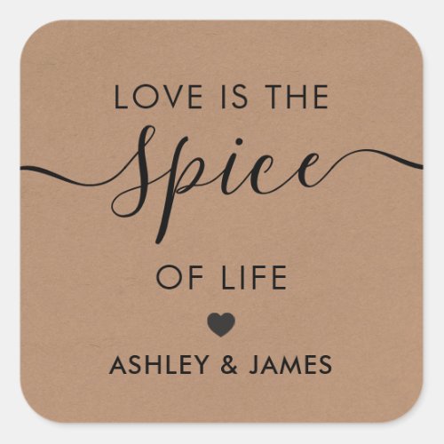 Love is the Spice of Life Wedding Tag Kraft Square Sticker