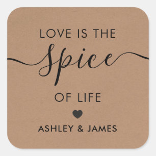 Love is the Spice of Life Wedding Tag, Kraft Square Sticker