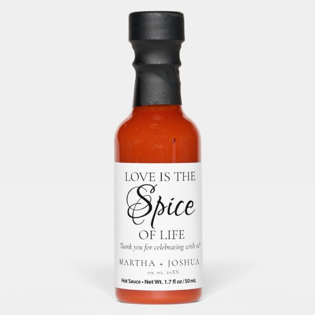 Love is the spice of live Wedding Guest Favors Hot Sauces (Front)