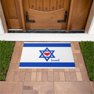 Love Israel, Red Heart & Israeli Flag patriots Doormat