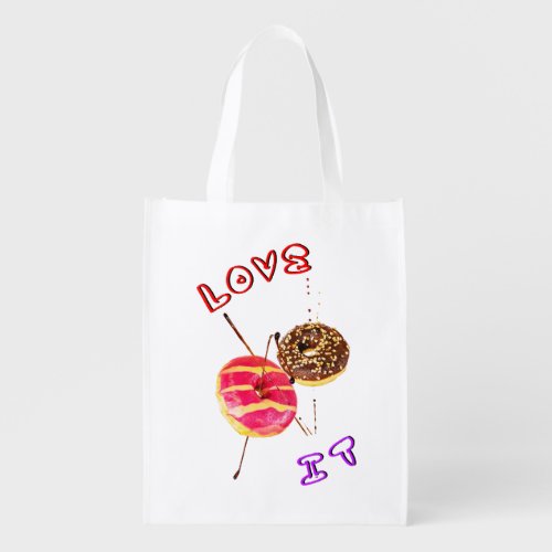Love It Doughnut 2 June Valentines World Donut Day Grocery Bag
