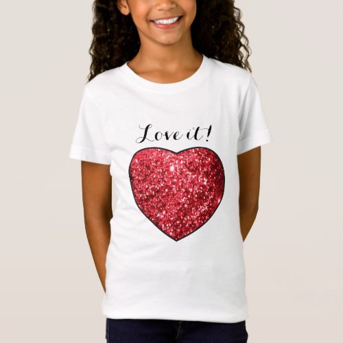 Love it Glitter Red Heart Print T_Shirt