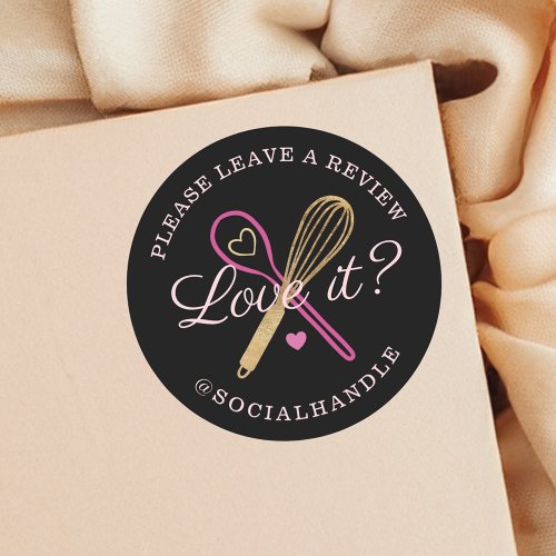 Love It Leave A Review Bakery Whisk  Spoon Black Classic Round Sticker