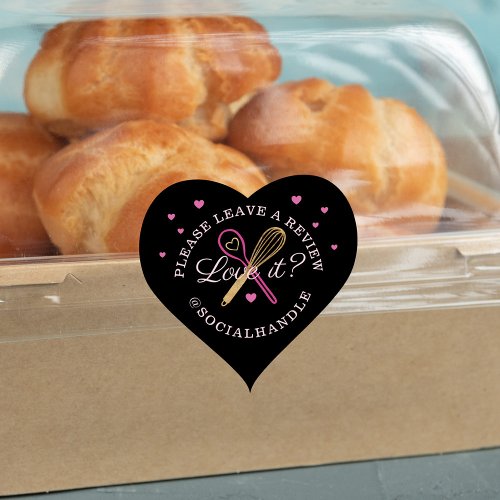 Love It Leave A Review Bakery Whisk  Spoon Black Heart Sticker