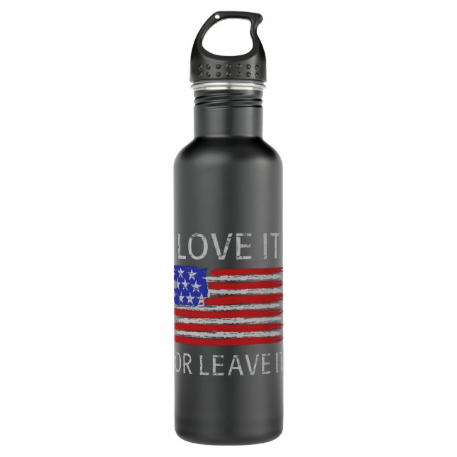 Love it or leave it USA Flag Stainless Steel Water Bottle (Front)