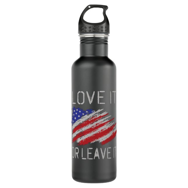Love it or leave it USA Flag Stainless Steel Water Bottle (Front)