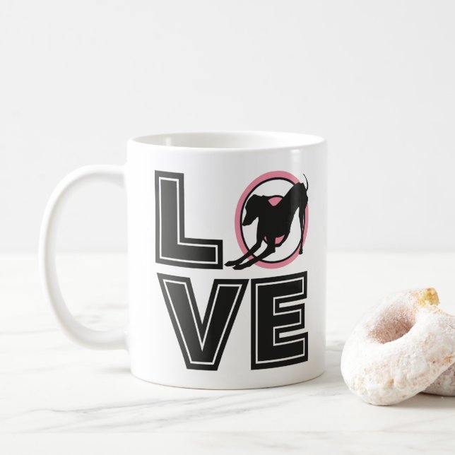 Love Italian greyhound Black Typography Silhouette Coffee Mug (With Donut)
