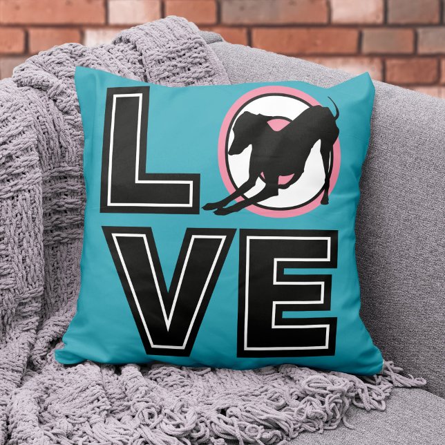 Love Italian Greyhound Black Typography Silhouette Throw Pillow (Creator Uploaded)