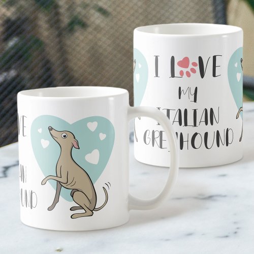 Love Italian Greyhound Fawn Cartoon Dog Cute Heart Coffee Mug