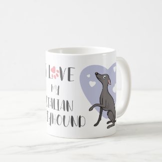 Love Italian Greyhound Grey Cartoon Dog Cute Heart