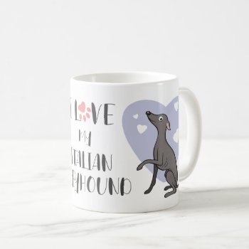 Love Italian Greyhound Grey Cartoon Dog Cute Heart