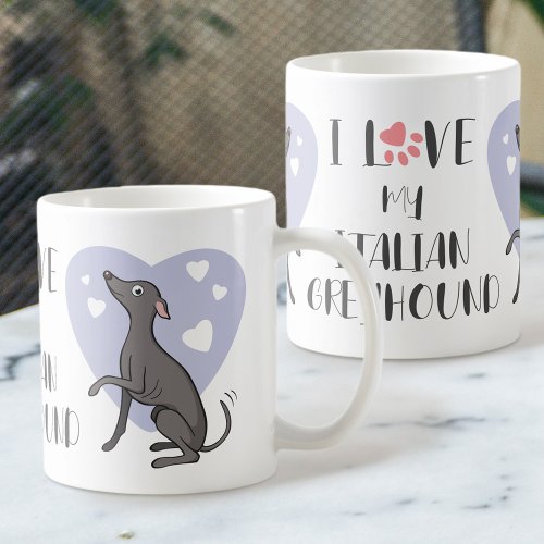 Love Italian Greyhound Grey Cartoon Dog Cute Heart Coffee Mug
