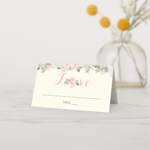 Love Ivory Pink and Gold Floral Boho Wedding Place Card