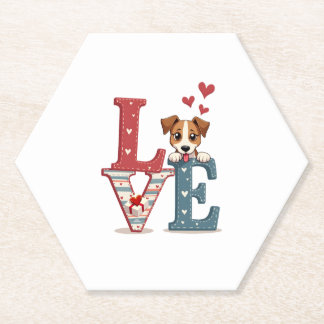 LOVE Jack Russell Terrier Dog Happy Valentines Day Paper Coaster