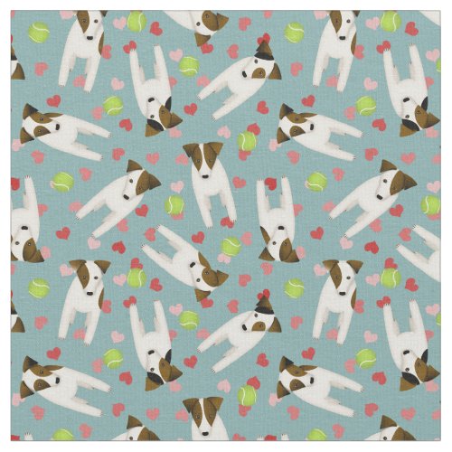 Love Jack Russell Terriers hearts tennis balls Fabric