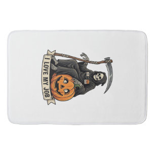Love Job Grim Reaper Halloween Pumpkin Scythe_1 Bath Mat
