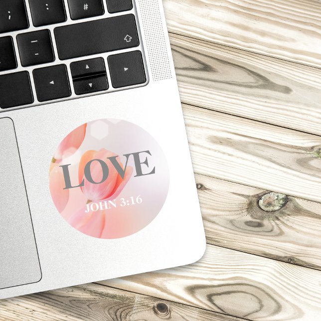 LOVE John 3:16 Verse with Elegant Pink Flowers Classic Round Sticker (Creator Uploaded)