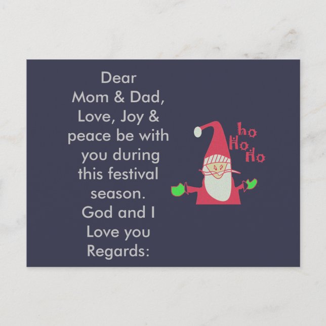 Love Joy and Peace Mom and Dad new inspired design Holiday Postcard (Front)