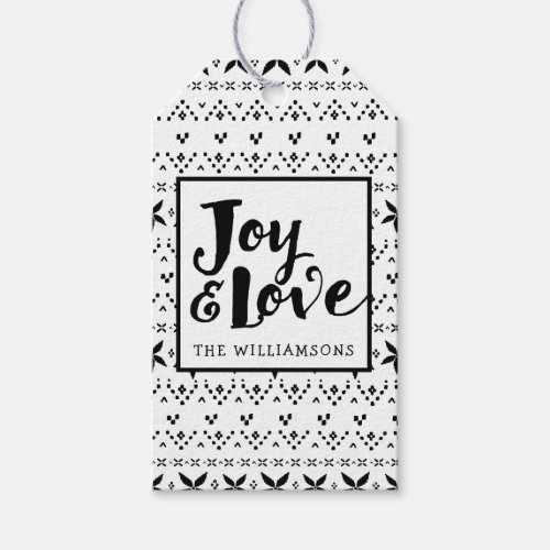 Love  Joy  Black  White Cozy Christmas Sweater Gift Tags