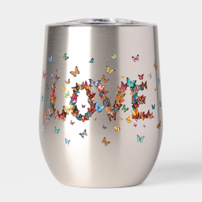 LOVE Joy Butterflies | Inspirational Motivational Thermal Wine Tumbler (Front)