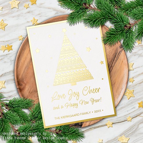 Love Joy Cheer Holiday Seasons Greetings Gold Foil Card