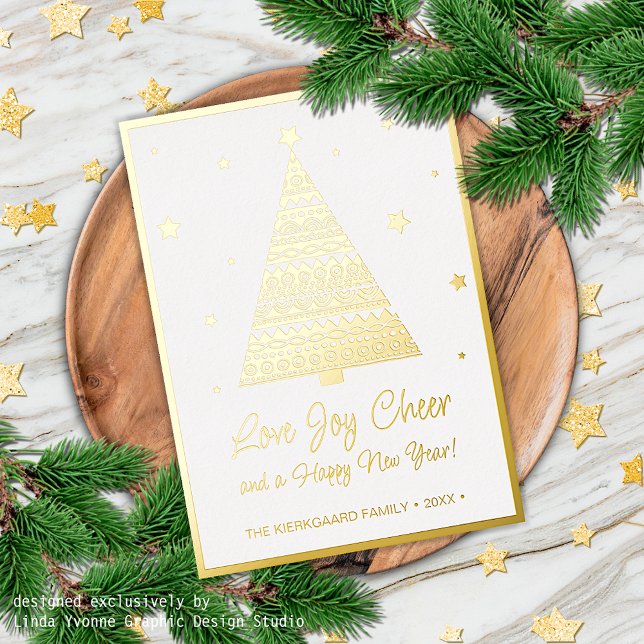 Love Joy Cheer Seasons Greetings Gold Foil Holiday Card (Creator Uploaded)