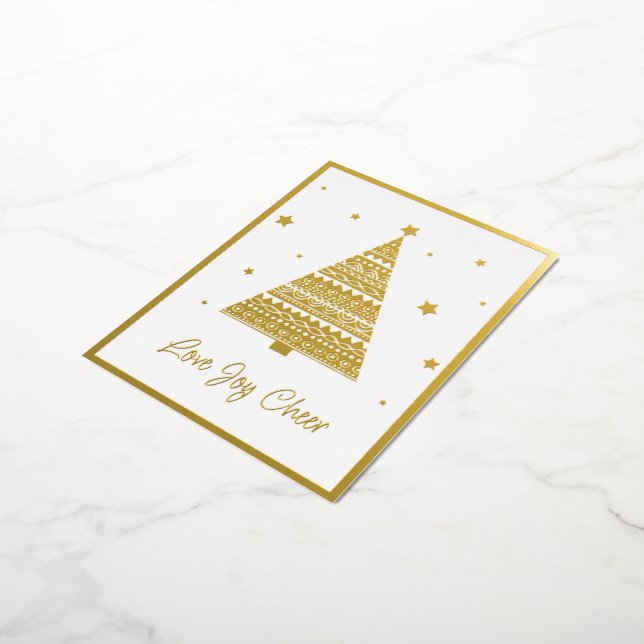 Love Joy Cheer Seasons Greetings Gold Foil Holiday Postcard (Rotated)