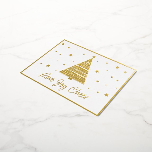 Love Joy Cheer Seasons Greetings Gold Foil Holiday Postcard (Rotated)