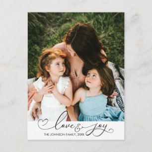 Love & Joy Christmas Typography Photo Postcard