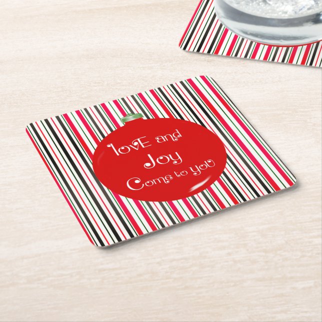 Love & Joy Come To You Holiday Party Square Paper Coaster (Angled)