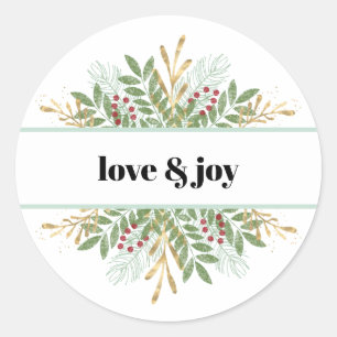 Love & Joy Holiday Winter Greenery Christmas Classic Round Sticker