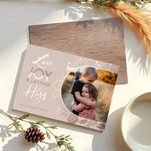 Love Joy & Lasting Hugs Woodland Animal Arch Photo Foil Holiday Card