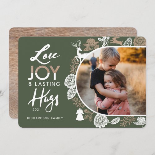 Love Joy  Lasting Hugs Woodland Animal Arch Photo Holiday Card