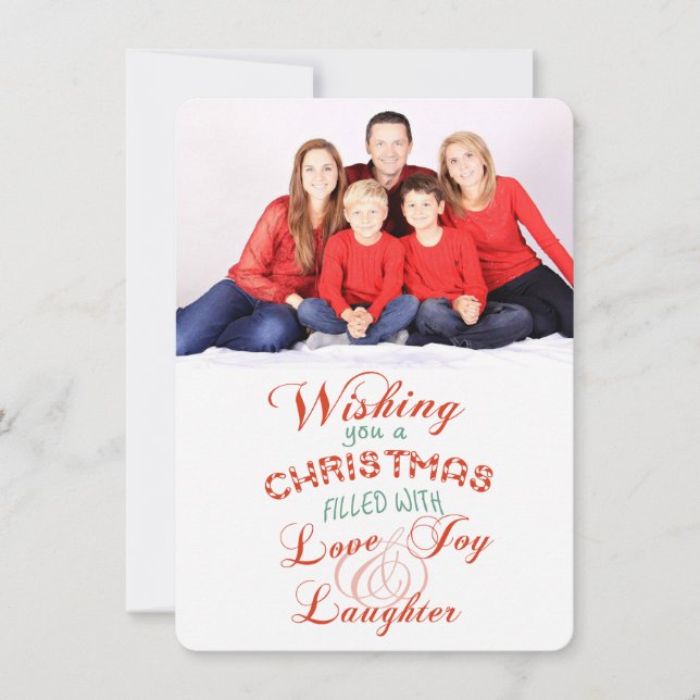Love Joy Laughter Christmas Photo Flat Card (Front)