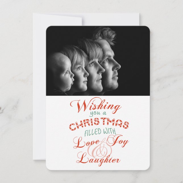 Love Joy Laughter Christmas Photo Flat Card (Front)