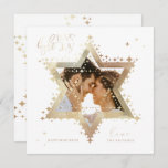 Love Joy Light Elegant Gold Star of David Photo Holiday Card<br><div class="desc">Elegant Hanukkah star of David photo Hanukkah card featuring an elegant typography design "Love Joy Light" in faux gold. Sparkling gold stars create the star of David with a photo placeholder placed within the star of David. The reverse side features an elegant starry twinkling star of David design. Artwork by...</div>