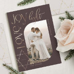 Love Joy Light Star of David Happy Hanukkah Photo Holiday Card<br><div class="desc">Elegant Hanukkah photo card featuring an elegant typography design "Love Joy Light" in faux gold wrapped around an arch photo frame. Sparkling gold stars create the star of David. The reverse side features an elegant starry twinkling star of David pattern. Artwork by Moodthology Papery.</div>