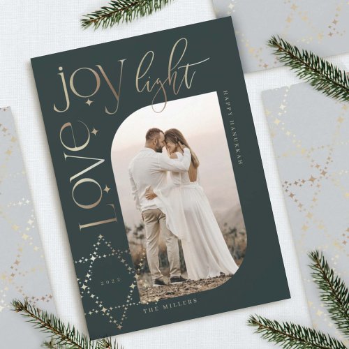 Love Joy Light Star of David Happy Hanukkah Photo Holiday Card