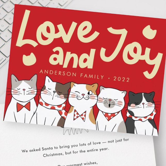 Love & Joy Modern Funny Cute Cats Caroling Holiday Card (Creator Uploaded)