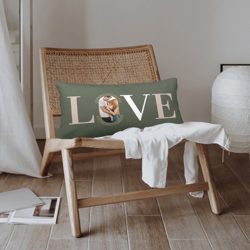 Love Joy Modern Type Geometric Family Photo Green Lumbar Pillow