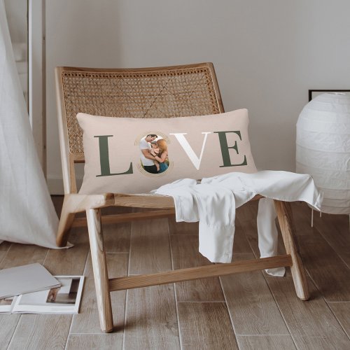 Love Joy Modern Type Geometric Family Photo Pink Lumbar Pillow
