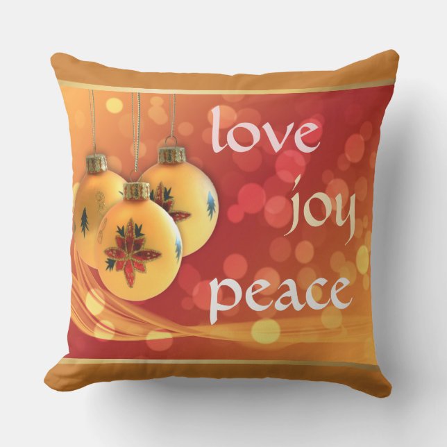 Love Joy Peace Christmas Blessings Gold Ornaments Throw Pillow (Front)
