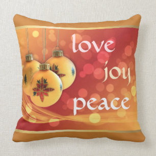 Love Joy Peace Christmas Blessings Gold Ornaments Throw Pillow