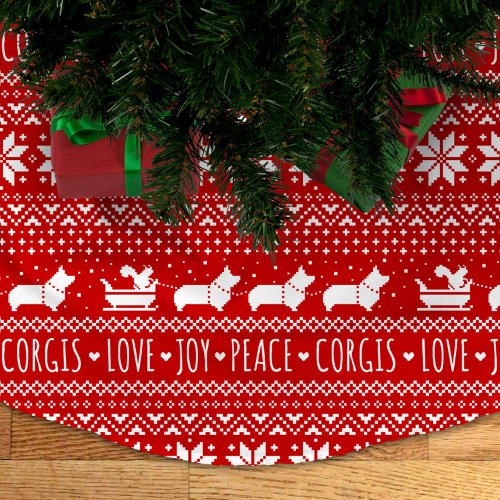 Love Joy Peace Corgis Festive Christmas Holiday Brushed Polyester Tree Skirt