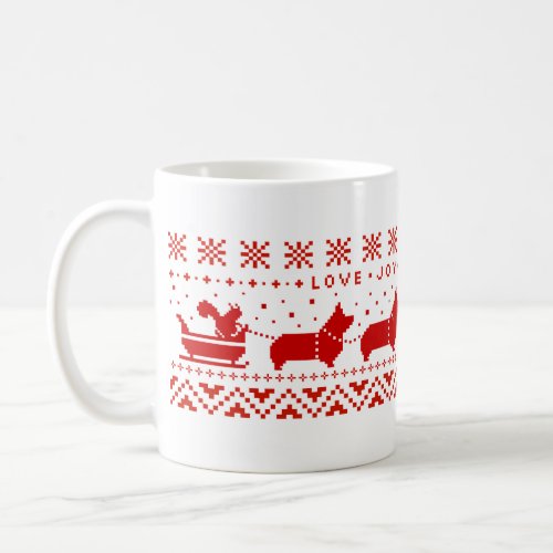 Love Joy Peace Corgis Festive Christmas Holiday Coffee Mug