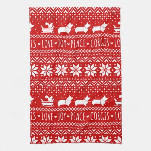 Love Joy Peace Corgis Festive Christmas Holiday Kitchen Towel