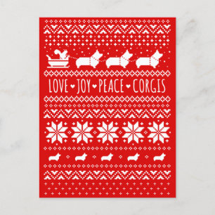 Love Joy Peace Corgis Festive Christmas Holiday Postcard