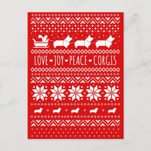 Love Joy Peace Corgis Festive Christmas Holiday Postcard
